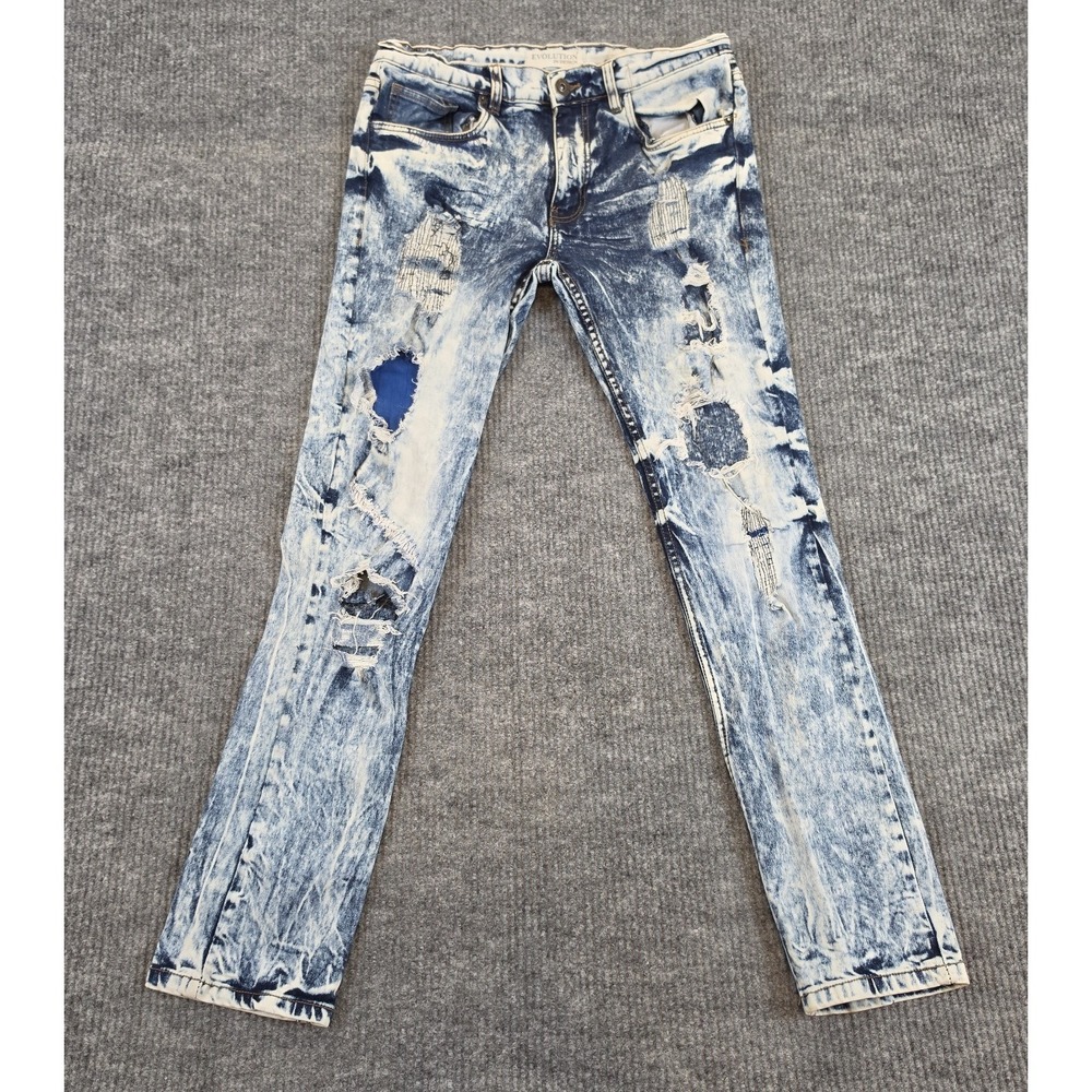 Evolution In Design Jeans Mens 34x30 Acid Wash Slim Fit Biker Grunge Distressed